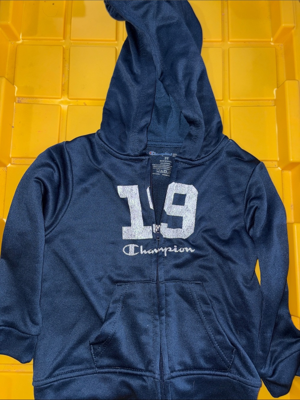 Champion Navy Kids Hoodie with '19' Silver Graphic
